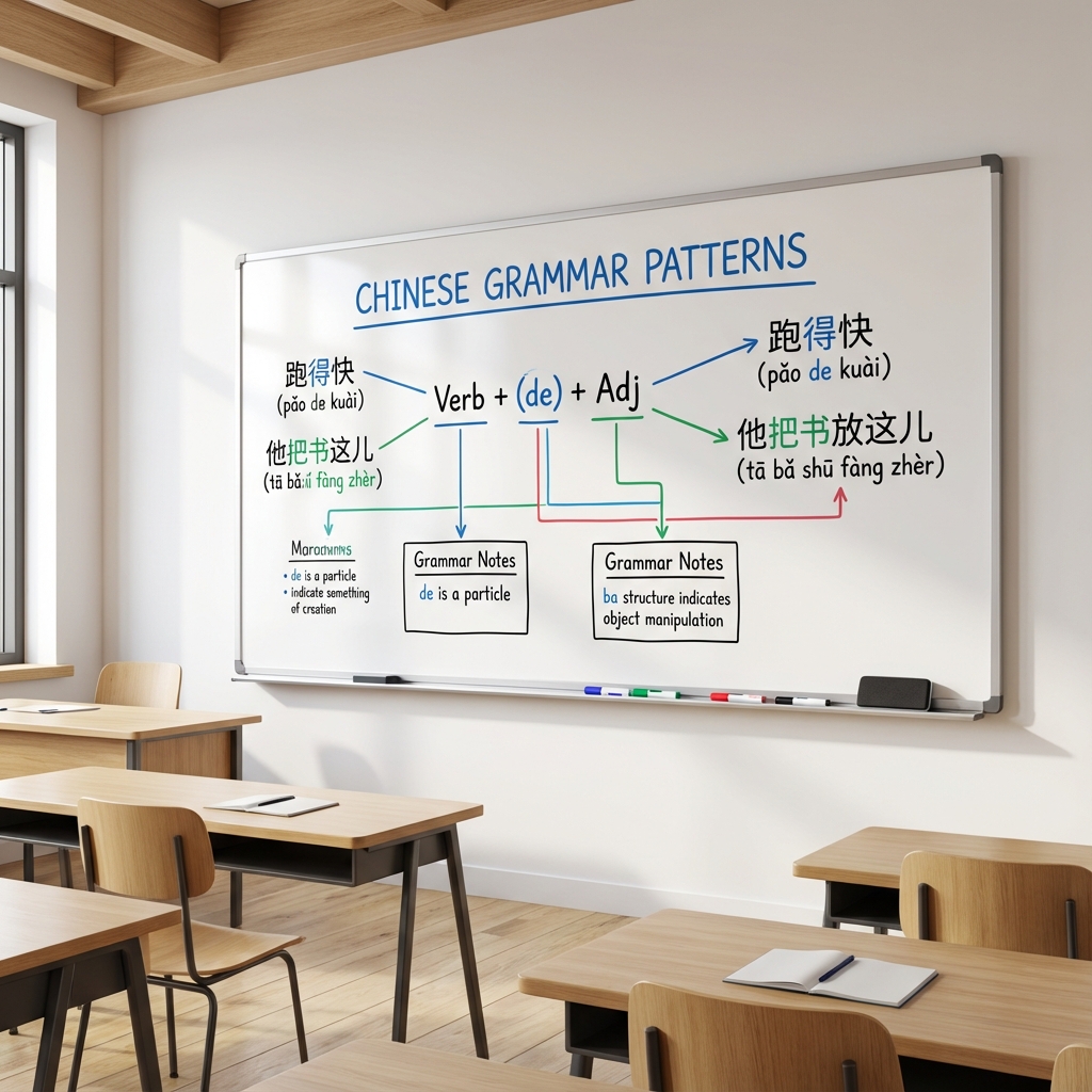 Mẫu ngữ pháp tiếng Trung trên bảng